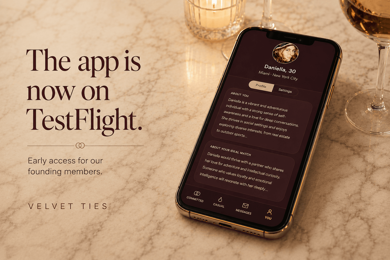 Velvet Ties app shown in TestFlight